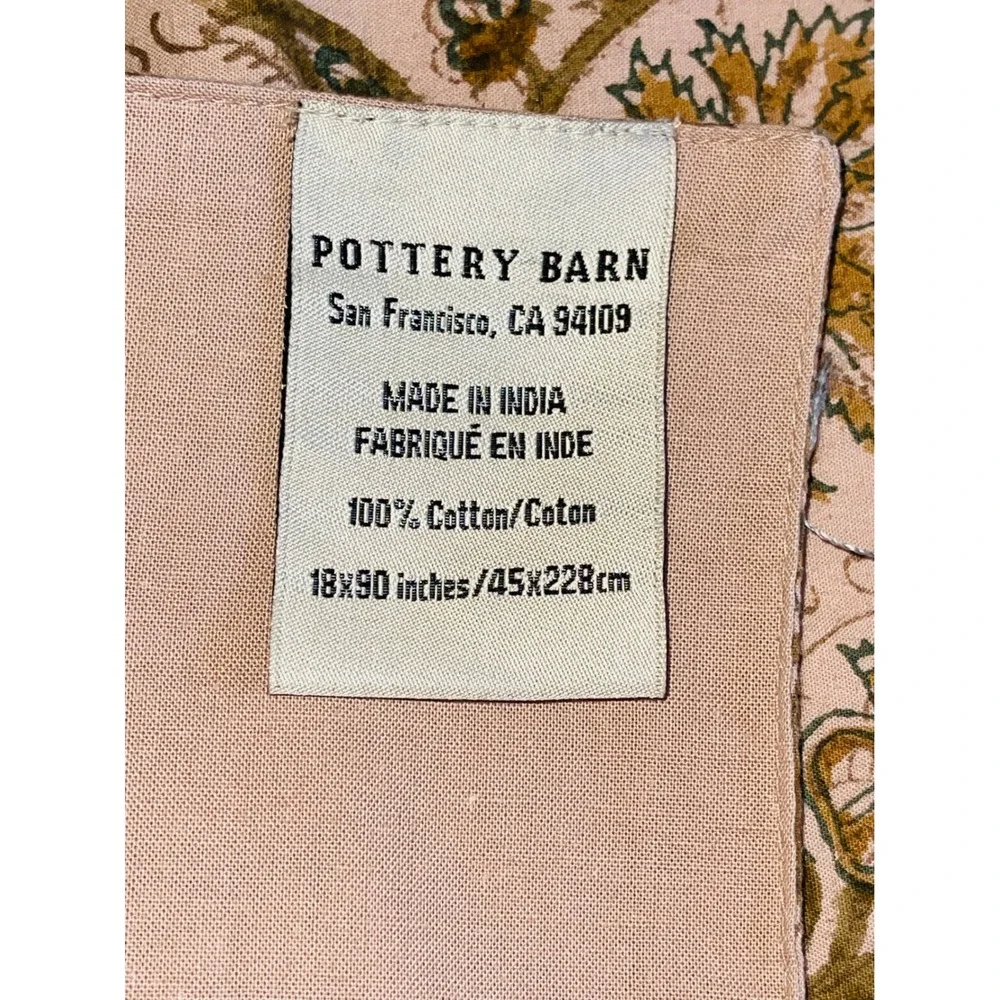 Pottery Barn Floral Block Print Table Runner 18x90 Pink Tan Cotton Boho Zen